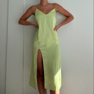 Aritzia Wilfred Satin Slip Dress with Thigh Slit in Light Green Size XS